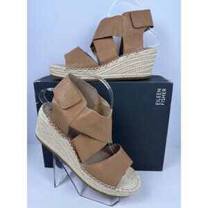 Eileen Fisher Women's Willow Tumbled Tan Leather Wedge Espadrille Sandal 9